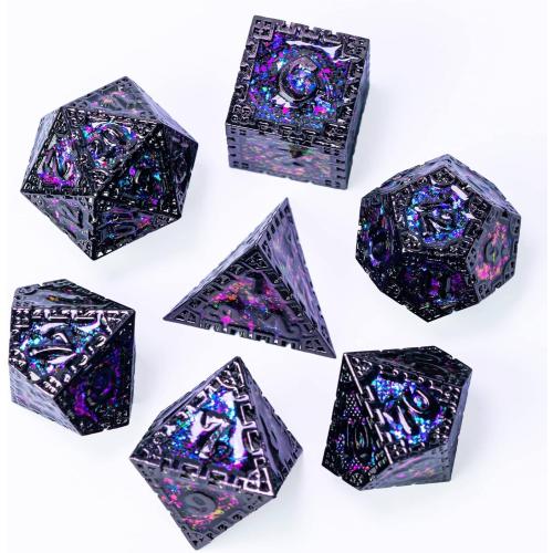 UDIXI Metal DND Dice Set, 7PCS Polyhedral Metal Dice Set D&D Dragon with Gift Box for Role Playing Games and Other Tabletop Game (Purple Sequins)