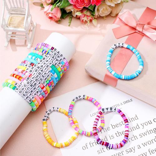 Landical 64 Pcs Friendship Bracelets Bulk Women Beaded Heishi Surfer Inspirational Stackable Party Favor Bracelet Pack Vinyl Beaded for Goody Bag Fillers Party Favors Gifts Valentine