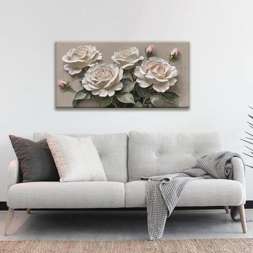 Canvas Art Wall Decor Modern Minimalist Home Wall Decor Flower Paintings White Wall Art Prints Pink White Floral Wall Art Pictures For Bedroom Kitchen Office Artwork 20×40