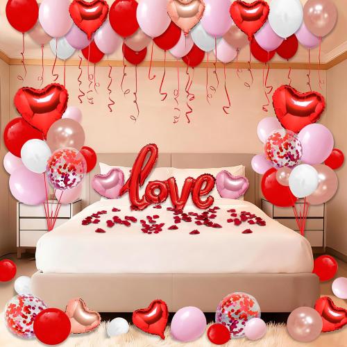 191 Pcs Valentine's Day Balloon Garland Arch Kit, Love Foil Letter Balloons Red Pink Rose Gold White Confetti Balloon Decor Heart Shaped Balloons Rose Petals Romantic Party Supplies for Galentines Day
