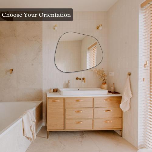 Irregular Asymmetrical Wall Mirror, 32x24 Black Bathroom Mirror | Decorative modern unique mirror. HD glass mirror for bedroom, living room, entryway, mantel and vanity decor