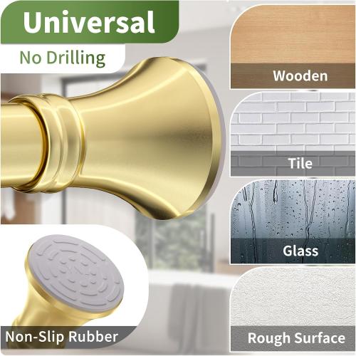YNL Gold Shower Curtain Rod 36-84 Inch(3-7ft), No Slip No Drill Stainless Steel Spring Tension Curtain Rod, No Rust Shower Rod Adjustable For Bathroom Window Bedroom
