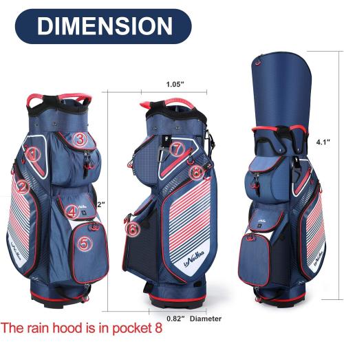 Golf Cart Bag 14 Dividers Top Clubs Organizer Lightweight with Cooler Pouch, Dust Cover and Backpack Strap