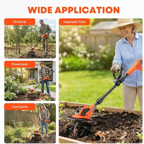 Cordless Electric Garden Tiller Cultivator, 6000mAh Battery Powered Tiller, Lightweight Rototiller for Gardening, 9.5In Tilling Width ＆ 7In Depth, Cultivators for Gardening/Weeding/Soil Cultivation