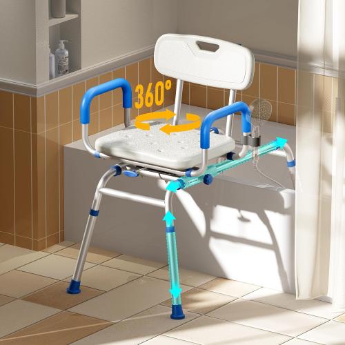 FSA/HSA Eligible Sliding Shower Chair with Extra-Wide 360  Swivel Seat, 330lbs Tub Transfer Bench, Non-Slip & Padded Arms, Adjustable Height for Elderly & Disabled Inside Shower, Rectangular