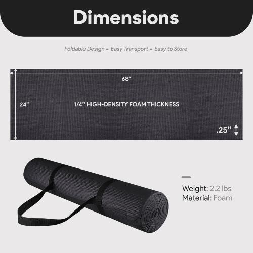 Fitvids All Purpose 1/4-Inch High Density Anti-Tear Exercise Yoga Mat with Carrying Strap, Multiple Colors