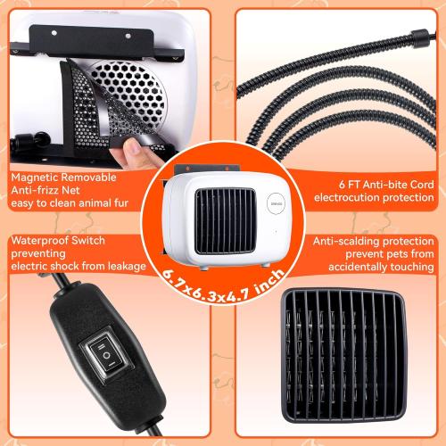 White Dreyoo Dog House Heater with Thermostat, Pet House Heater with 6FT Anti Chew Cord and Safe Overheat Protection, 2 Heating Mode (200/400W) Pet House Furnace for Dogs Chicken Coops Rabbits(White,1 Pcs)