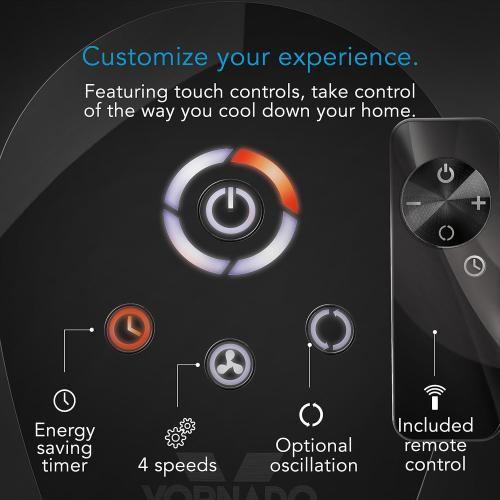 Vornado OSCR37 Oscillating Tower Fan and Air Circulator with Remote, Smooth Oscillation, Timer and Touch Controls, 37-Inch,Black