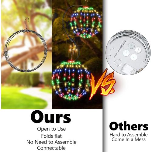 Flacchi Set of 2 Christmas Hanging Ball Lights - 2 Sizes of Connectable Hanging Tree Globe Fairy Lights with 8 Lighting Modes,Timing Function Waterproof Indoor Outdoor (Multicolor)