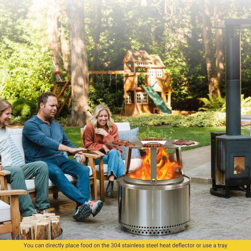 Upgraded Heat Deflector for Solo Stove Bonfire 19.5’’, 304 Stainless Steel Heat Diffuser with Detachable Legs & Fix Hoop, Capture and Redirect Warmth, Camping Accessory