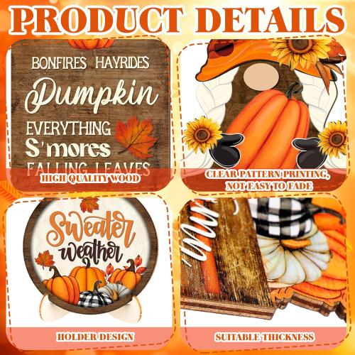 Maitys 21 Pcs Thanksgiving Tiered Tray Decor Set Fall Pumpkin Gnome Truck Scarecrow Wood Sign Rustic Farmhouse Decor Hello Fall Wood Bead Decorative Tabletop Sign for Autumn Thanksgiving Day(Vintage)