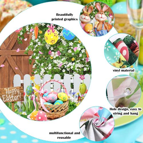 Easter Backdrop for Photography 6 x 13 ft Large Spring Photography Backdrops Vinyl Bunny Rabbit Colorful Eggs Floral Baby Kids Portrait Photo Props for Holiday Photoshoot Picture Garage