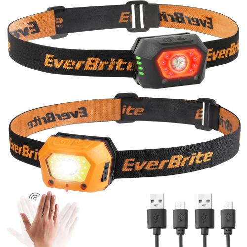 EverBrite Headlamps Rechargeable, Small Led Head Lamps with Motion Sensor, for Post-Disaster Reconstruction Power Failure Outage Emergency, 2 Pack
