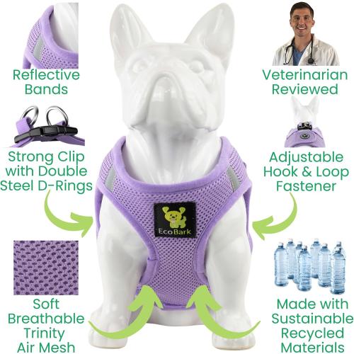 EcoBark Step in Dog Harness, Small & Medium Breed Dogs, Lavender, Medium | Reflective & Adjustable Body Halter Vest, Soft Mesh Toy Breed Dog Harness, No Pull, No Choke & Escape Proof Harnesses