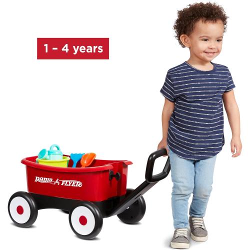 Radio Flyer Push & Pull Walker Wagon with Garden Tools, Red, for Kids 1-4 Years Old, Locking Handle for Stability, Baby Push Walker Converts to Pull Wagon, for Indoor & Outdoor Play
