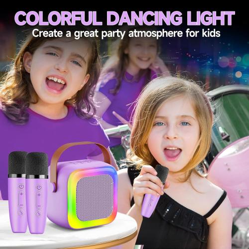 Mini Karaoke Machine for Kids Teen Adults, Kids Karaoke Machine with 2 Wireless Microphones and LED Lights Toys for Party, Home, Gifts for 4 5 6 7 8 9 10 11 12  Years Girls Boys(purple)***