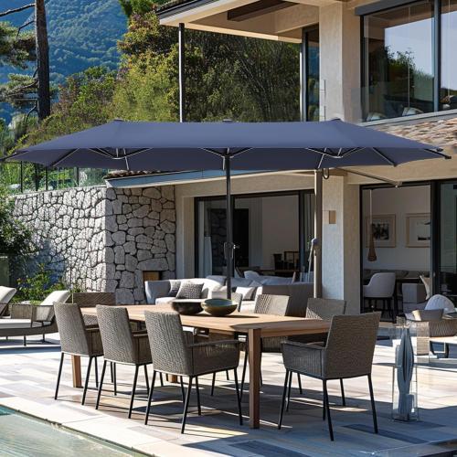 GREEN PARTY 13 ft Outdoor Patio Umbrella, Large Rectangular Table Umbrellas | Double-Sided, UV & Fade Resistant Canopy for Deck Poolside Garden Backyard, Market Umbrella with Crank & 1.5 Pole, Navy Blue