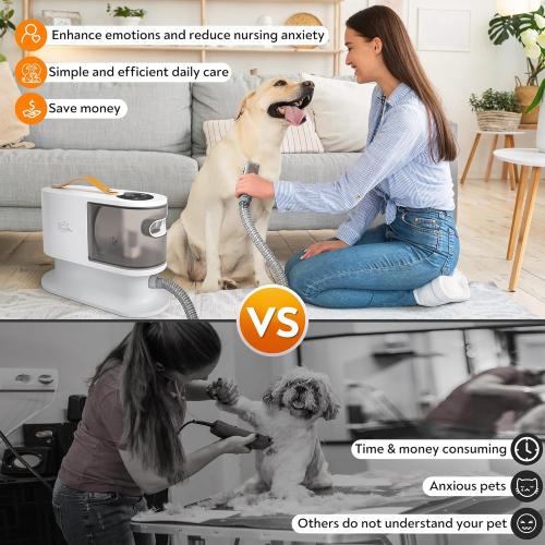 Pet Grooming Vacuum for Dogs & Cats, 12kPa Strong Suction, ≤50dB Quiet, 2L Dust Cup, 5-in-1 Grooming Kit with Ceramic Clippers, 6 Guide Combs, Vacuum for Shedding & Long-Haired Breeds
