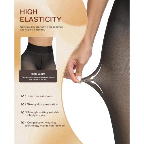 CHRLEISURE Women's Fleece Lined Tights - Fake Sheer Warm Pantyhose Thick Winter Leggings medium