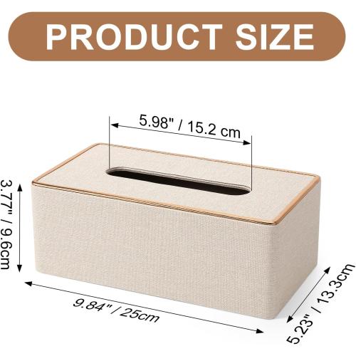 Tissue Box Cover, PU Leather Tissue Box Holder Rectangular Box Covers for Home/Office/Car Decoration 9.84X5.23X3.77 - Beige