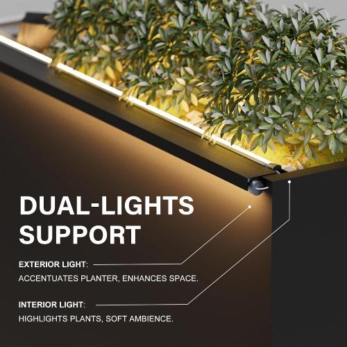 Size 30 L Black LED Metal Planter Flower Box Vibe LED Lighting Strips ×2 Galvanized Steel Trough Shelf Grow Drainage Holes Indoor Space Rectangular Outdoor Patio Garden Decor Plant Herbs Houseplants