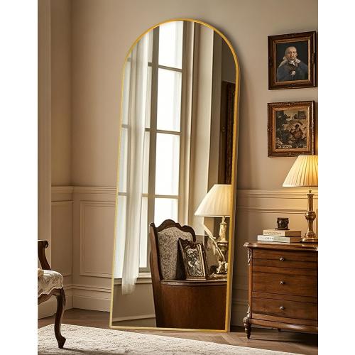 Size 56x20 Color Gold Delma Full Length Mirror, Large Floor Mirror for Wall, Bedroom, Bathroom, Living Room with Aluminium Frame (Stand, Arch 56x20-Gold)