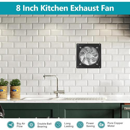 HG Power 8 Inch Exhaust Fan with Switch, Powerful Kitchen Exhaust Fan with Damper, Potable Window Exhaust Fans, Small Fume Extractor Ventilation Fan for Attic, Shop, Smoking Room, Garage
