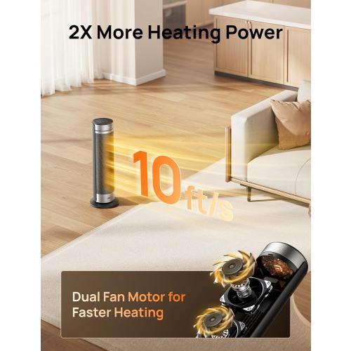 Dreo Space Heater for Large Room, 23 Inch Electric Heaters for Indoor Use, 8 Safe Protection Tower, 70° Oscillation, PTC Ceramic with Thermostat and Remote, Quiet, 12H Timer, Bedroom, Office