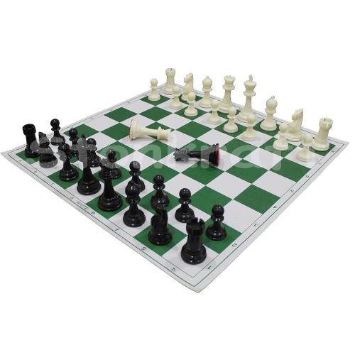 StonKraft 18.2'' x 18.2'' Tournament Chess Vinyl Foldable Chess Game with Solid Plastic Pieces (with Extra Queen) - Ideal for Professional Chess Players