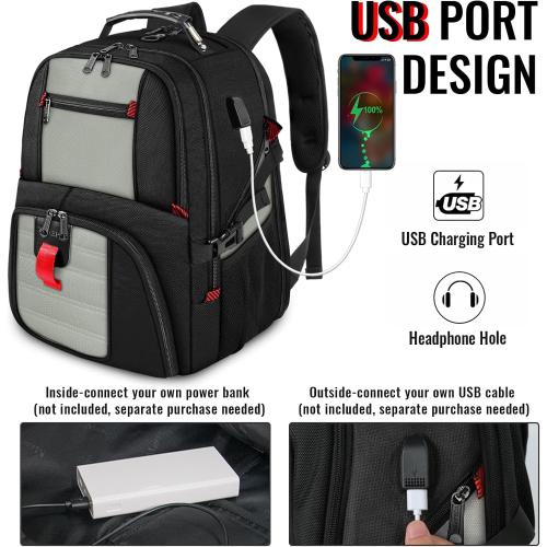 YOREPEK 18.4 Laptop Backpack, Large Backpacks with USB Charger Port, TSA Friendly Flight Approved Weekend Carry on Backpack with Luggage Strap for Men and Women, Grey