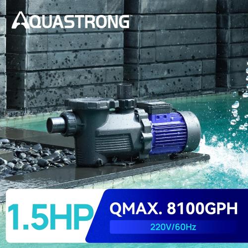 Aquastrong 1.5HP In/Above Ground Pool Pump, Single Speed, 220V, 8100GPH, High Flow, Powerful Self Primming Swimming Pool Pumps with Filter