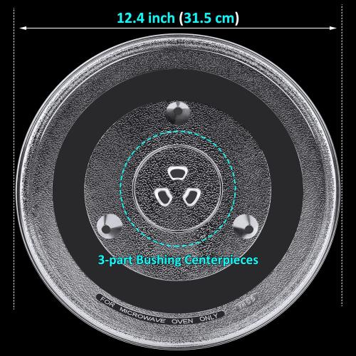 12.4 Turntable Plate Replacement for Panasonic Emerson Frigidaire Oster Toshiba Microwaves, 12 3/8 Glass Cooking Tray with a Glove, Turntable Diameter 12.4 inch (31.5 cm)
