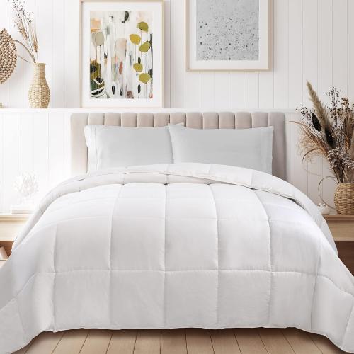 Superior Classic All-Season Reversible Down Alternative Comforter, Comfy, Fluffy, Cozy, Lightweight, Decorative, Duvet Insert, Plush, Oversized Bedding Essential, Box Quilt Design, King, ‼️good condition‼️