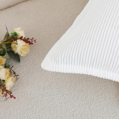 LIGICKY Set of 2 White Corduroy Throw Pillow Covers 18 x 18 inch Decorative Neutral Striped Textured Pattern Cushion Cover Soft Wide Edge Square Cushion Cases for Sofa Bedroom Couch Party Décor