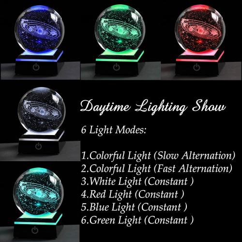 3d Solar System Model Crystal Ball 80mm 3.15inch - Outer Space Astronomy Gifts Room Decor Crystal Sphere Unique Gifts For Men Him Best Birthday Dad Physics Science Teacher Night Light Planet Lamp