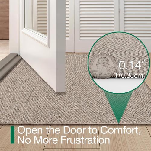LUMI Ultra Thin Indoor Door Mat for Entrance 24x36, Non Slip Entryway Mat, Low Profile Doormat, Unique Herringbone Design Carpet for Inside, Patio, Porch, Deep Beige