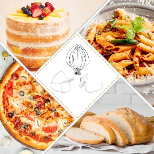 Funmit Mixers Accessories K45WW Wire Whip K45DH Dough Hook K45B Coated Flat Blade Paddle with Scraper Replacement for Kitchen Tilt-Head Aid Stand Mixer Attachments- Stainless Steel
