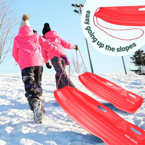 Slippery Racer Downhill Xtreme Flexible Adults and Kids Plastic Toboggan Snow Sled for up to 2 Riders with Pull Rope and Handles.