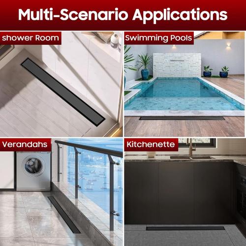 DLONE Linear Shower Drain | 24 AISI 304 Stainless Steel Shower Drain, Matte Black Linear Drain with Tile Insert Panel & Adjustable Feet, Long Rectangle Shower Floor Drain in Bathroom, Balcony, etc
