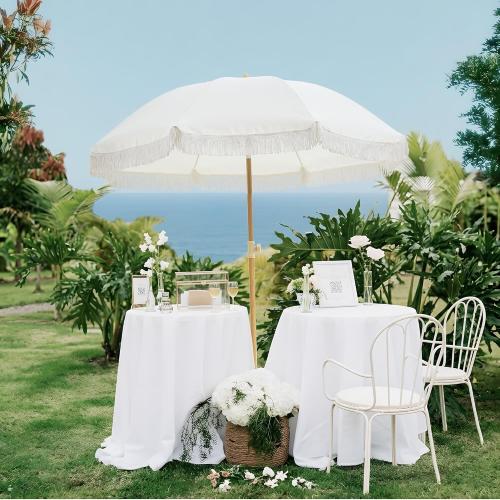 7FT Boho Patio Umberlla with Fringe,UPF50  Outdoor Umbrella with Fiberglass Ribs and Push Button Tilt,Tassels Umbrella for Beach,Terrace,Picnic