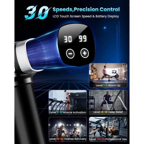 Deep Tissue Massage Gun, Portable Percussion Electric Muscle Massager for Pain Relief, Handheld Massagers with 30 Speeds & 6 Attachments for Back and Neck, Gifts for Men Women