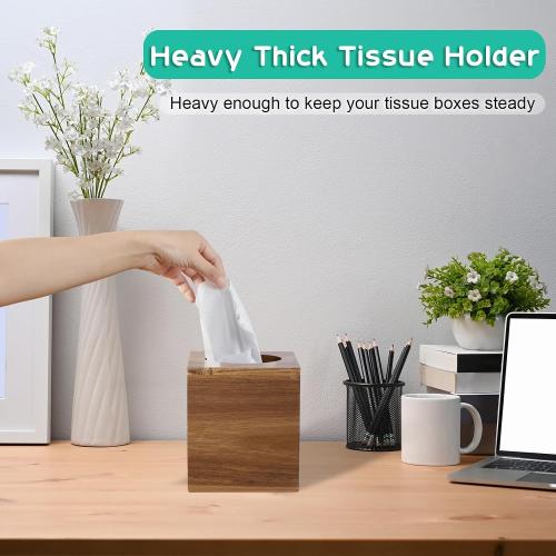 ALELION Tissue Box Cover Square - Acacia Wood Tissue Box Holder for Tabletop Night Stands Bathroom Office - Decorative Facial Cube Tissue Box Cover for Modern Farmhouse Decor