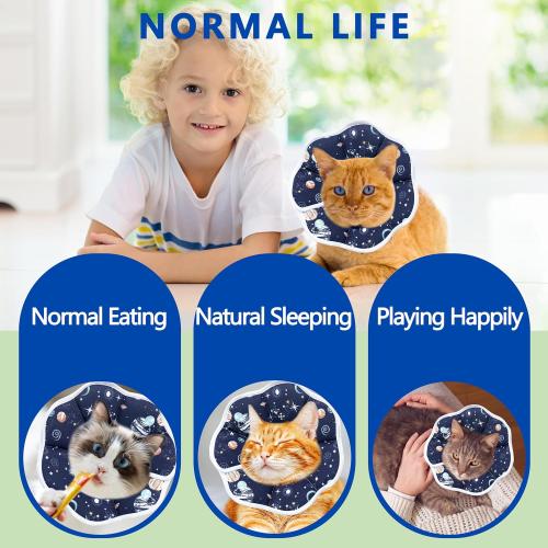 Soft Adjustable Cat Cone Collar - Comfortable Recovery Collar for Cats After Surgery (Dark Blue, Medium)