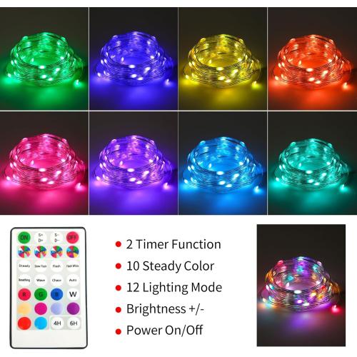 Fairy Lights Battery Operated Color Changing String Lights with Remote, 16.4FT 2 Pack Twinkle Lights USB Plug or Battery Powered, Outdoor Christmas Decorations for Bedroom Wedding Party Indoor