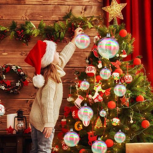 Shappy 50 Pcs Christmas Iridescent Ornaments Halloween, Transparent DIY Shatterproof Hanging Rainbow Ball Christmas Ornament 5 Different Sizes for Party, Wedding, Home Decor (Clear)