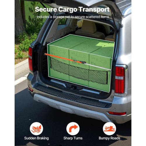 VEVOR Cargo Bar, Ratcheting Cargo Bar Adjustable from 40 to 73, Heavy-Duty Steel Cargos Stabilizer with Storage Net & Non-Slip Foot Pads, Telescoping Load Lock Bars Stop Sliding for SUVs, Sedans