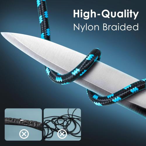 Guitar Cable 20ft Right Angle Guitar Amp Cord 1/4 Inch Instrument Cable with Braided Tweed and Anti-Kinking Design for Guitar Bass Amp, Black & Blue