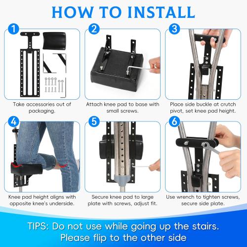 Crutch with Knee Rest Pads | Adjustable Pain Free Knee Crutch with Ergonomic Support Platform | Knee-Rest Pads for Single Leg Injuries | Crutch not Included