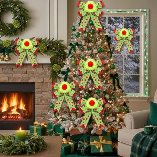 Suncalla 2 Pack Red Green Christmas Bows Decorations 9x13 Large Plush Wreath Bows Ornaments with Green Red Dot for Xmas Tree Home Fence Stairs Fireplace Front Garland Indoor Outdoor Decor