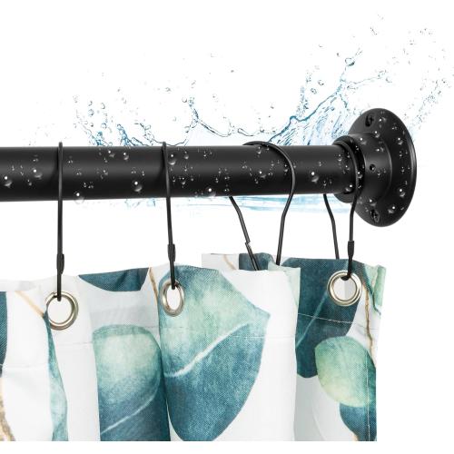 Artiwell 60 Heavy Duty Straight Shower Rod With Shower Rod Flange, Permanent Mount Shower Curtain Rod With Screws Bracket, Never Rust Stainless Steel, Window Curtain and Closet Rod, Matte Black